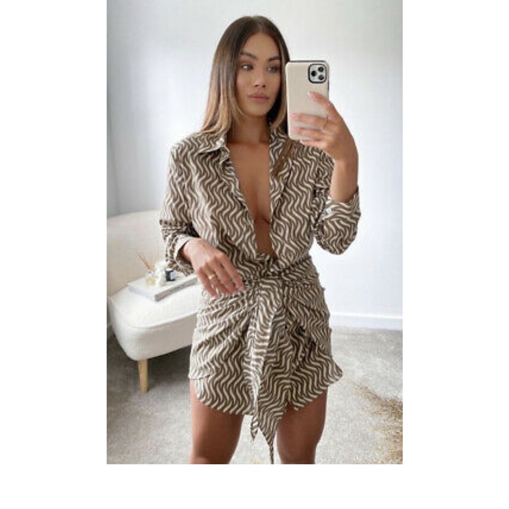 ZARA WOMAN PRINT DRESS WITH KNOT Sand Bloggers favourite fav